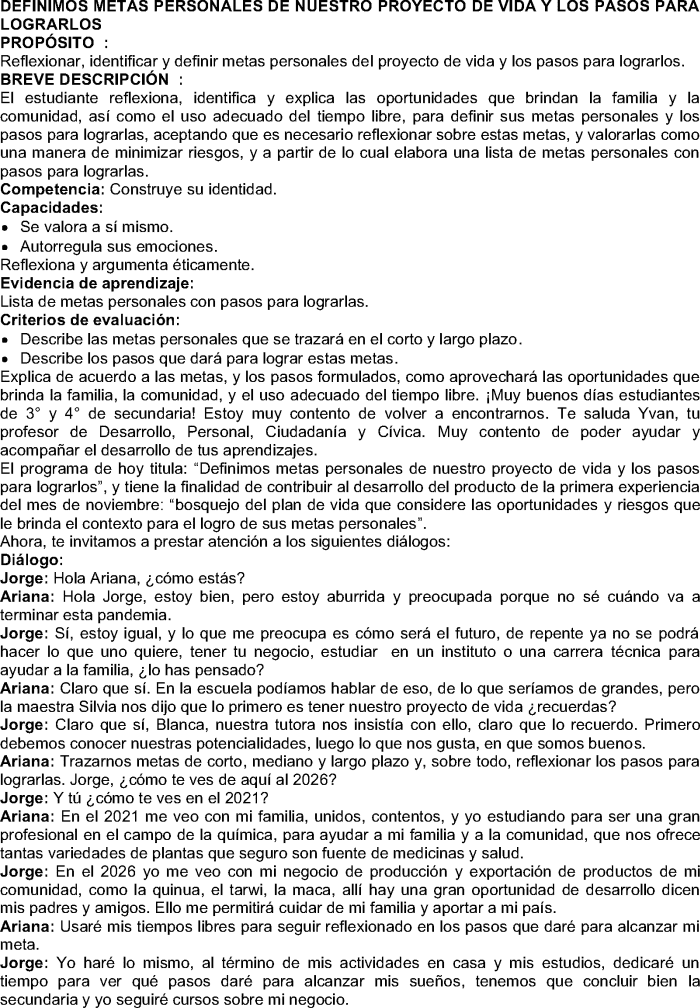 DPCC 3RO 4TO SEMANA 31 TAREA RETO TERCERO CUARTO SECUNDARIA APRENDO EN CASA  FICHA APRENDIZAJE PDF WORD AUDIO