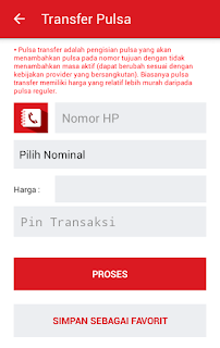 Halaman transaksi transfer pulsa di unitedtronik