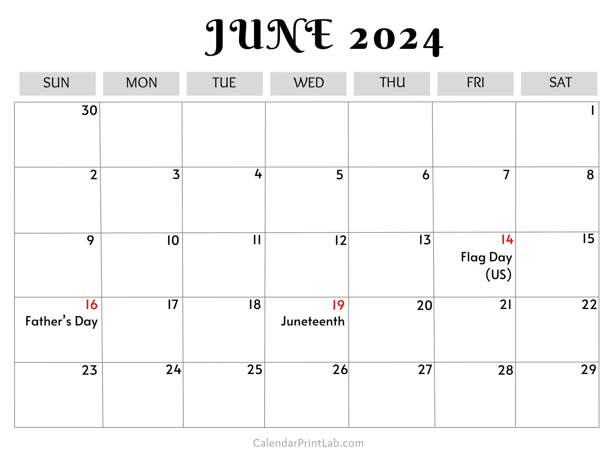 June 2024 Calendar with Holidays