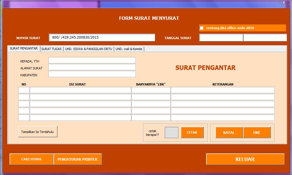 Download Aplikasi Cetak Surat Sekolah Otomatis sesuai 