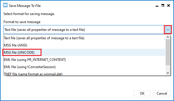 Select format for saving message