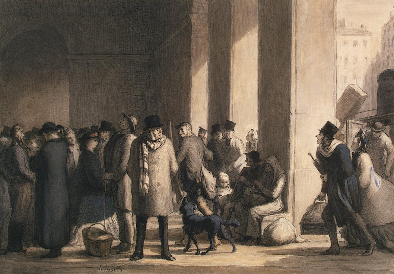 At the Gare Saint-Lazare by Honore Daumier - Genre Painting from Hermitage Museum