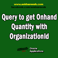 Query to get Onhand Quantity with OrganizationId, www.askhareesh.com