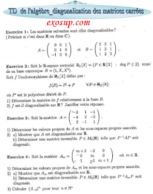 Exercices corrigé La diagonalisation des matrices carrées