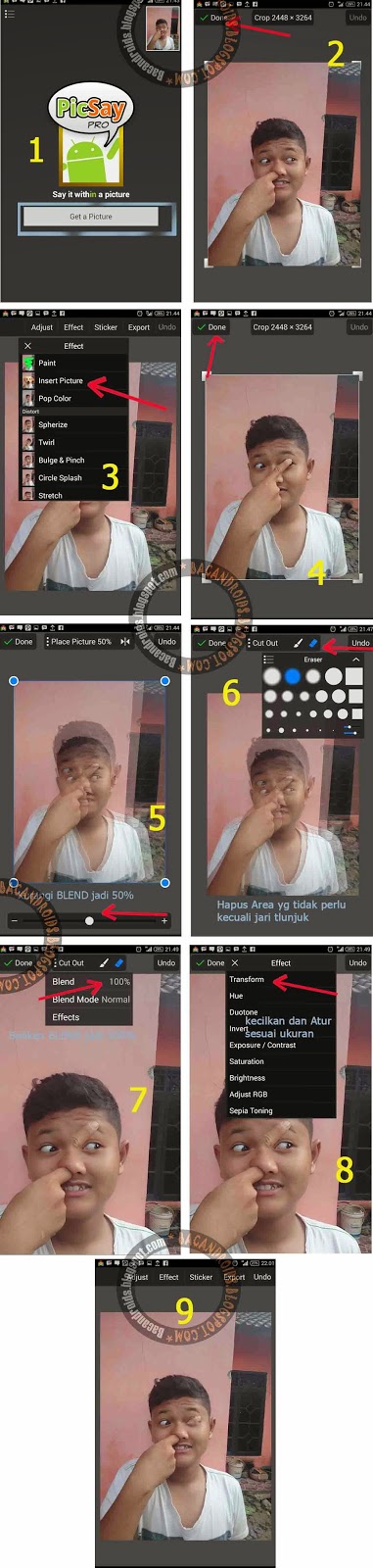 Edit Foto PicSay Menembuskan telunjuk dari Hidung sampai ke Mata