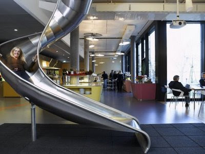 in Google office, they made movement simple. You dont need stair to get down from second floor to first floor. Just slide and you reach down just a few seconds