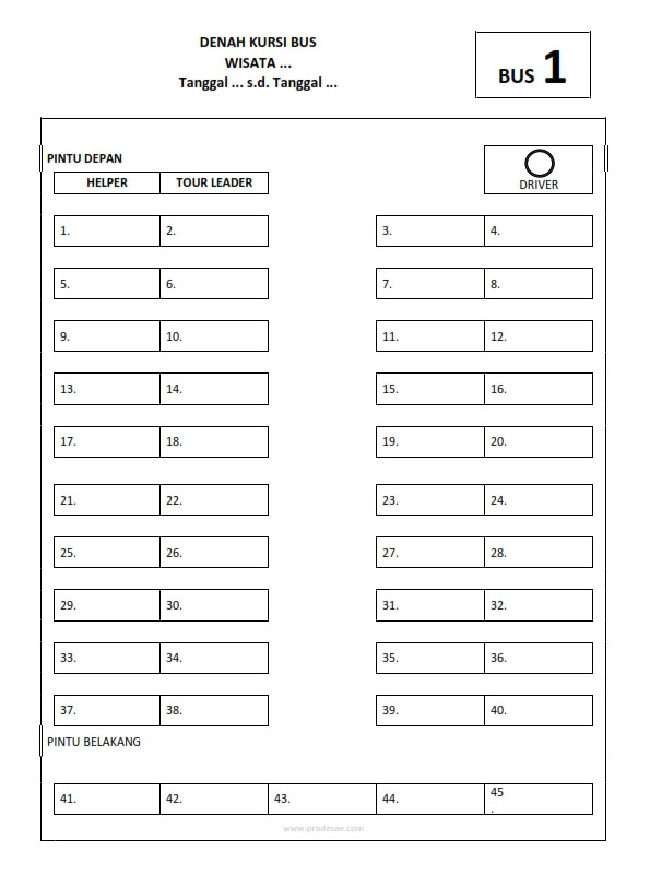 Download Denah Kursi Bus 49 dan 45 Kursi Seat 2-2 File Word