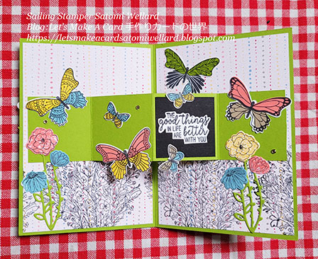 Stampin'Up! Butterfly Gala Hand Drawn Blooms Inside Pop Up Card by Sailing Stamper Satomi Wellard