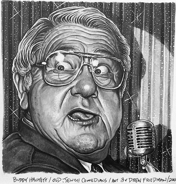 a Drew Friedman caricature of comedian Buddy Hackett