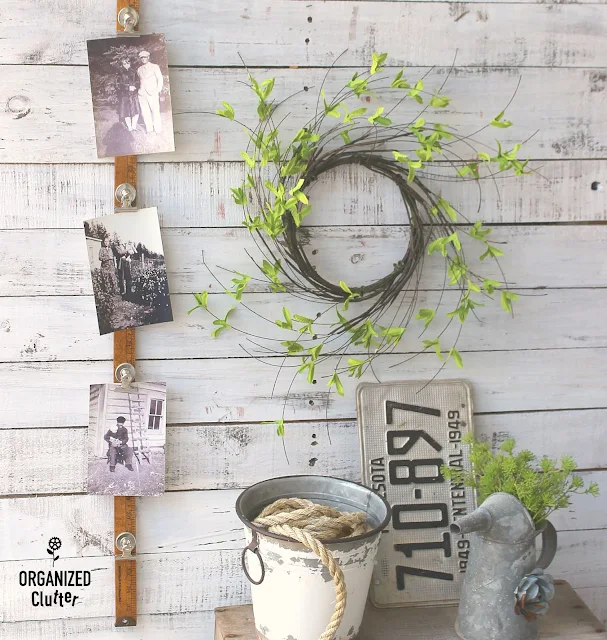 Easy Upcycled and Repurposed Yardstick Photo Displays #upcycling #repurposing #yardsticks #photodisplay #rubontransfers