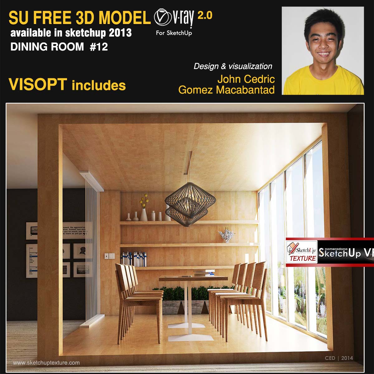 Free sketchup 3d model minimalist dining room #12 and vray ...