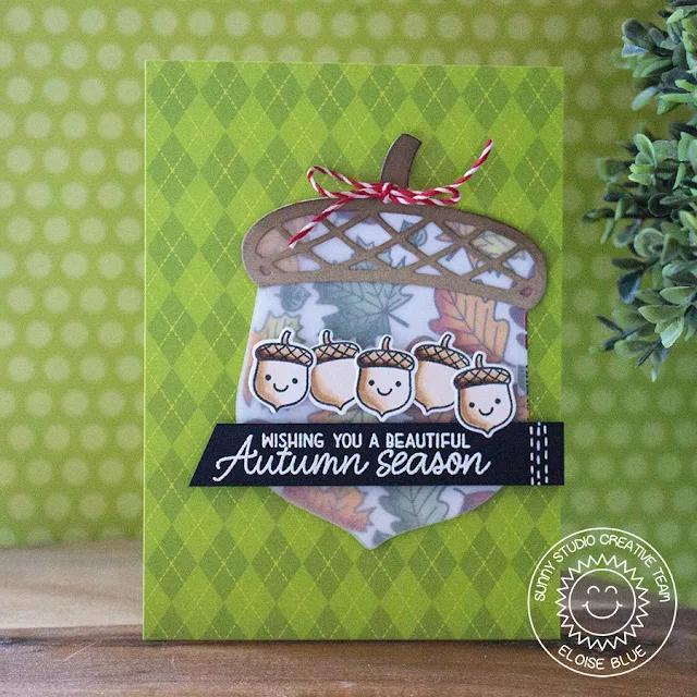 Sunny Studio Stamps: Beautiful Autumn Nutty For You Happy Harvest Vellum Acorn Card by Eloise Blue