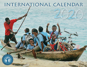 2020 International Calendar, with a cover photo from Madagascar showing children being ferried to school