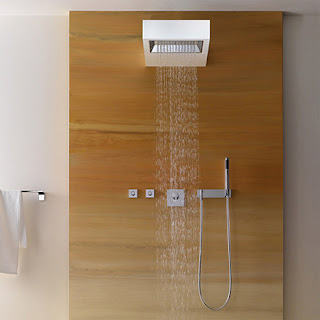 vanity shower waterfall bathroom design idea