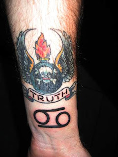 Cancer Zodiac Symbol Tattoo Design on forearms