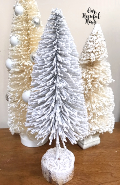 vintage white bottle brush tree trio