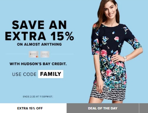 Hudson's Bay Family Day Extra 15% Off Promo Code