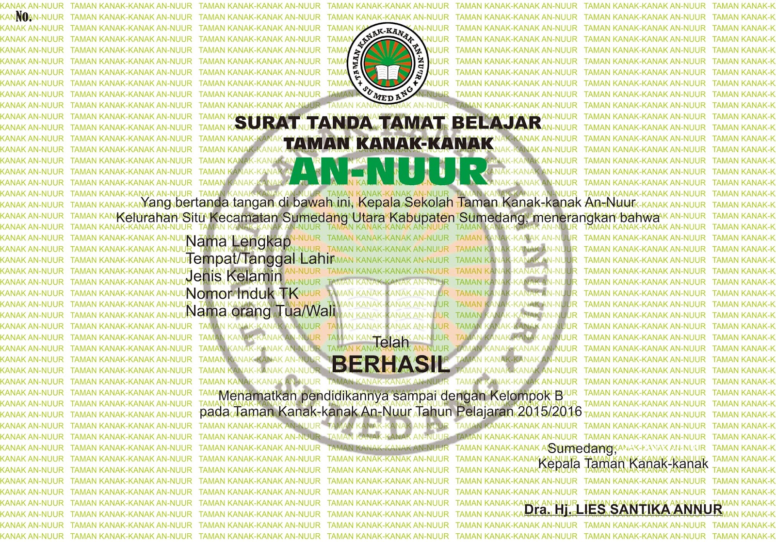 Contoh Desain Ijazah Untuk Taman Kanak Kanak PAUD Corel Draw