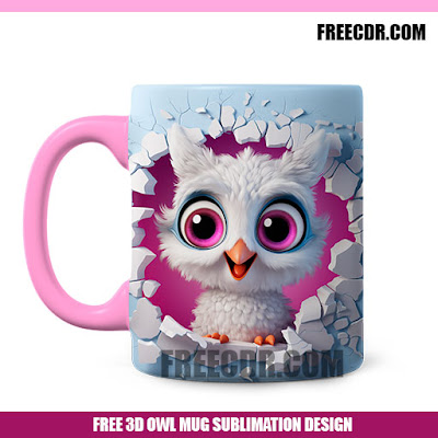 Free Colorful 3d Baby Owl Mug Wrap