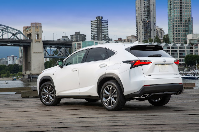 Rear 3/4 view of 2015 Lexus NX 200t F-Sport.