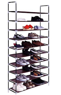 Rapesee 10 Tiers 50 Pairs Non-Woven Fabric Shoe Rack with Handle Simple Assembly Dark Brown