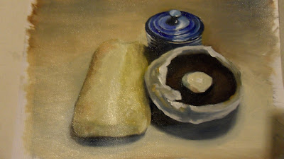 Bread and Mushroom, work in progress step 3 .Daily painting.