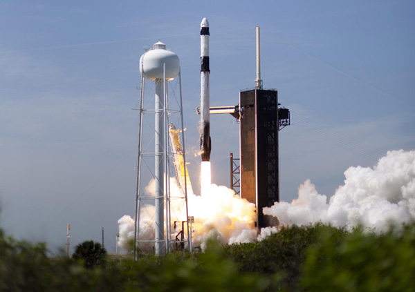 SpaceX's Falcon 9 rocket carrying Crew Dragon Endeavour and the Axiom Mission 1 astronauts lifts off from Launch Complex 39A at NASA's Kennedy Space Center in Florida...on April 8, 2022.