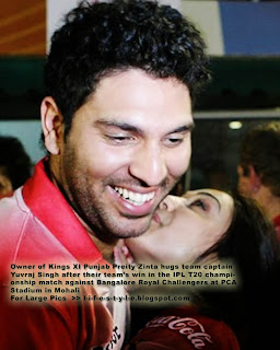 preity zinta embracing and kissing yuvraj- a token of appreciation