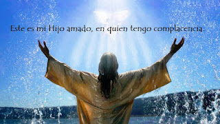 Jesus saliendo de las aguas y la paloma que desciende sobre él
