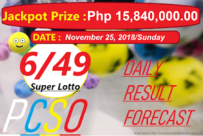 November 25, 2018 6/49 Super Lotto Result 6 digits winning number combination