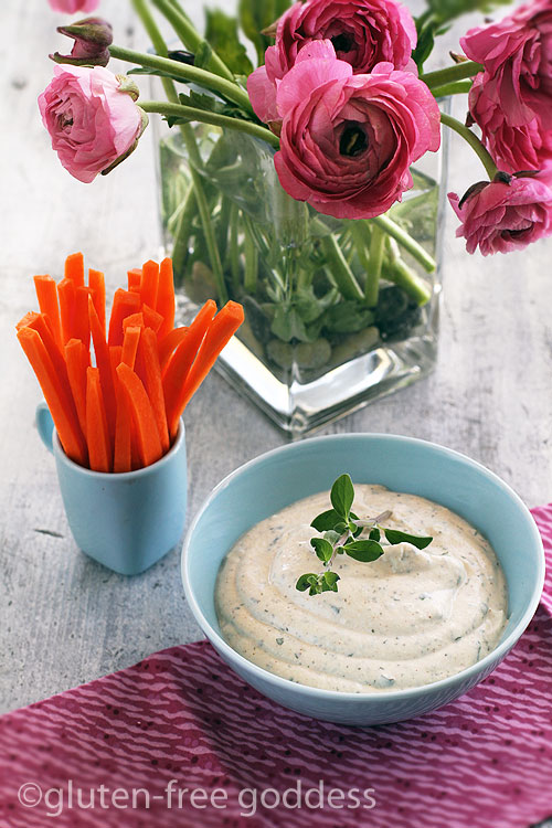 Karina's gluten-free vegan veggie dip with carrot sticks.