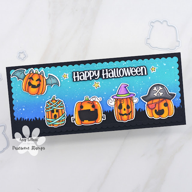 Costume Pumpkins Stamp and Die Set, XL Halloween Greetings Stamp and Die Set by Pawsome Stamps #pawsomestamps #handmade