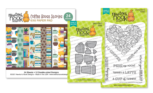 Coffee House Stories Paper Pad, Coffee Silhouettes Die Set and Heartfelt Coffee Stamp Set by Newton's Nook Designs