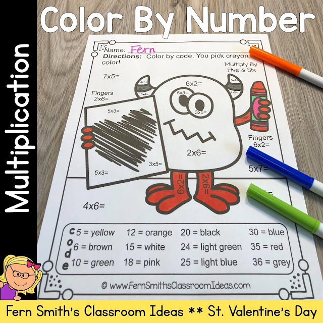 Click Here to Download This St. Valentine's Day Color By Number Love Monsters Multiplication Resource to Use with Your Students Today!