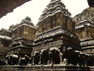 major part of the temple was completed during the reign of Krishna I. According to Dhavalikar, the following components were completed by Krishna I. the main shrine, its gateway, the nandi-mandapa, the lower-storey, the elephant-lion frieze, the court elephants and the victory pillars. 