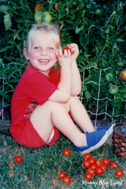 Toddler Gardening in Tomato Patch