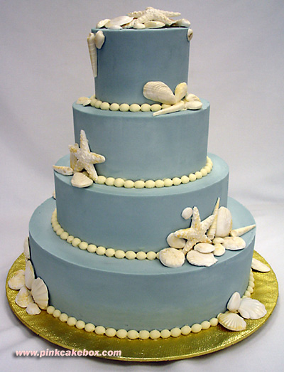 Wedding Cakes Decorated With Seashell And Pearls