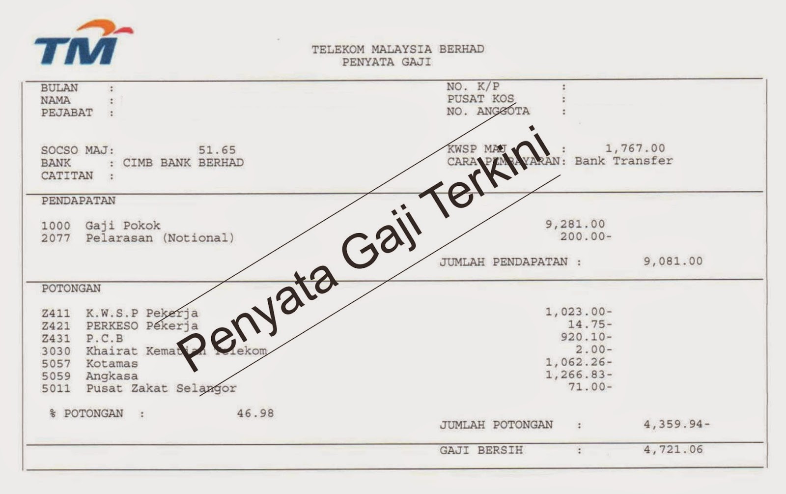 Contoh Slip Gaji Bekerja Sendiri Malaysia - Aerotoh