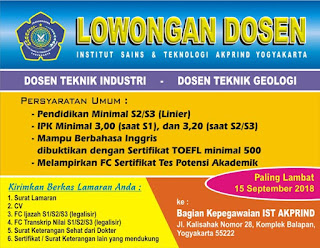  Menjadi seorang dosen yakni sebuah kiprah yang mulia Lowongan Dosen Terbaru Bulan September 2018 [UPDATE 12 SEPTEMBER 2018]