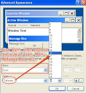 Screenshot showing how to change Desktop icon font and size