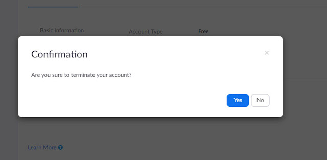 Zoom, Confirmation, Hapus akun