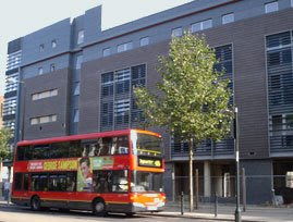 bus passing Merchant's Quarter