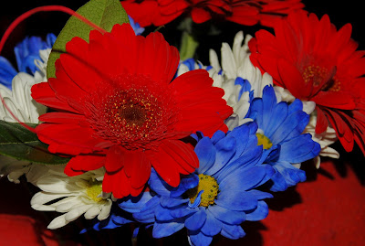 red white and blue bouquet of flowers