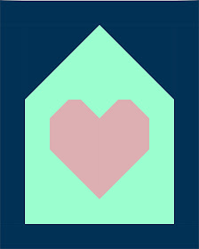 Stay at Home quilt block - a simple heart inside house quilt block to sew while you shelter in place