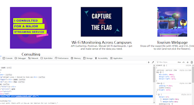 my past projects in a grid above the inspect tool in Firefox with code dispalyed
