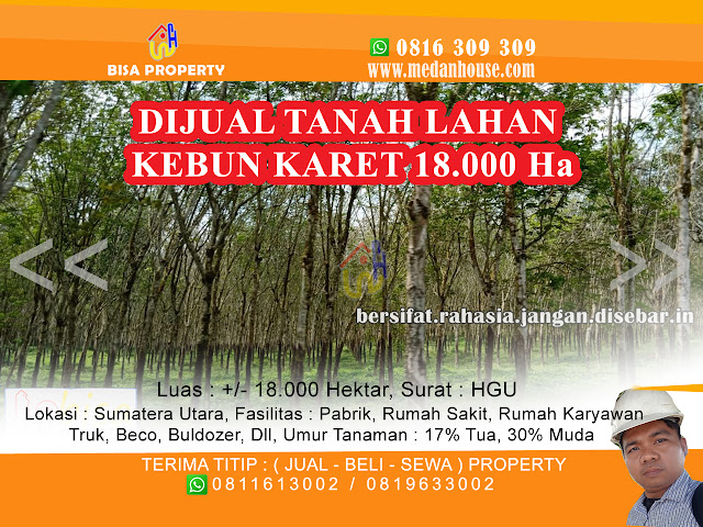 dijual Lahan Tanah Kebun Karet Termasuk Pabrik dan Fasilitas Over Management