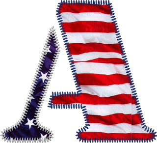 Abecedario con Bandera de Tela USA. Alphabet with USA Flag of Cloth. Falta la V.