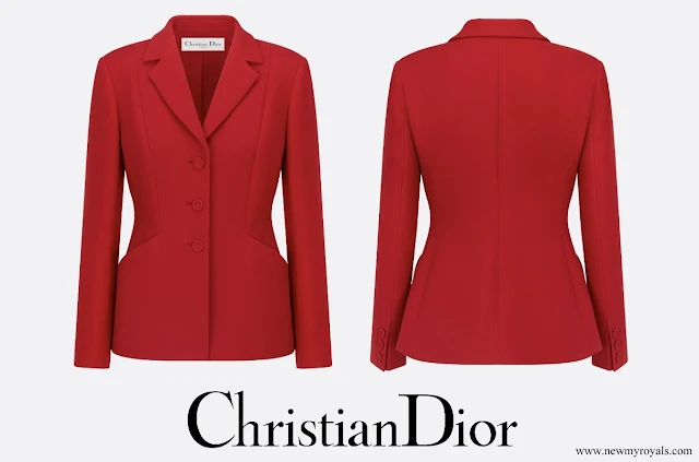 Crown Princess Mette-Marit wore Christian Dior Montaigne Bar Jacket in Red Scarlet Red Christian Dior 2023 Cruise Collection