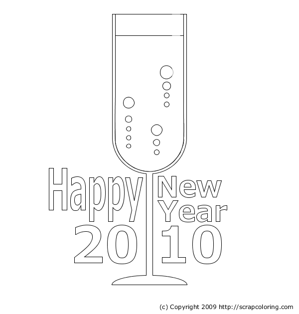 New Year Champagne Coloring Pages title=