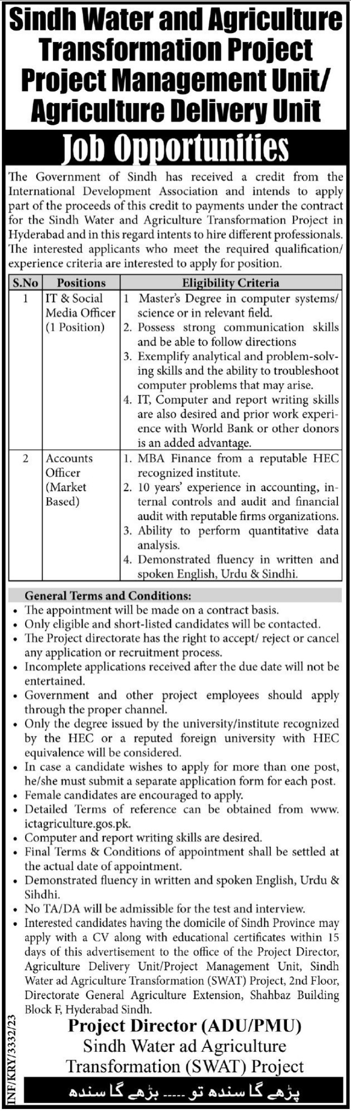 Agriculture Department Management Jobs In Karachi 2023